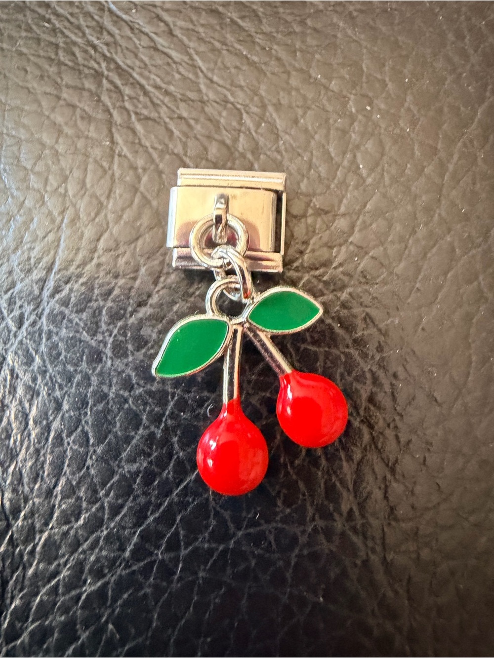Cherry Dangle Italian Charm Bracelet Link Red Fruit Enamel Charm